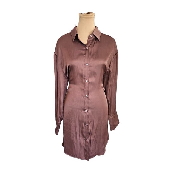 LBLC The Label Taylor Dress Satin Soft Mauve T-Shirt Wrap Dress Sz L - Picture 11 of 14